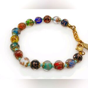 Vintage Murano Glass Bead Bracelet 7”- 8.25in Adjustable Multi Color Glass Beads